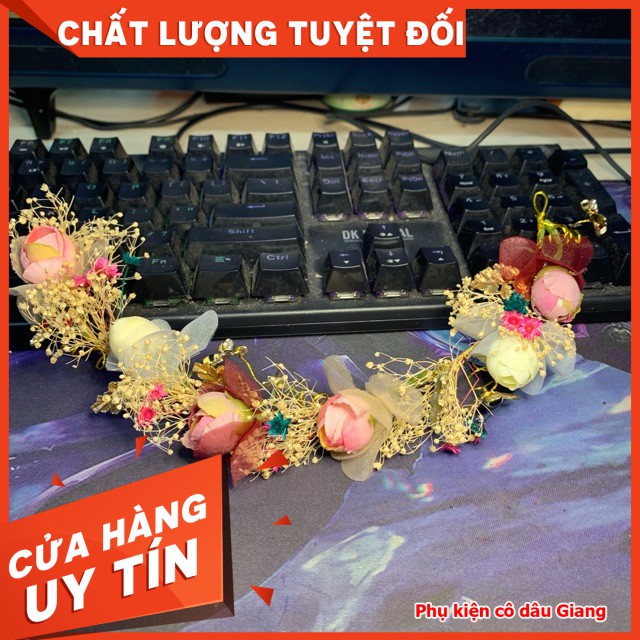 <TP>Cài tóc cô dâu hoa Hồng tỷ muội baby khô trang trí ong mật