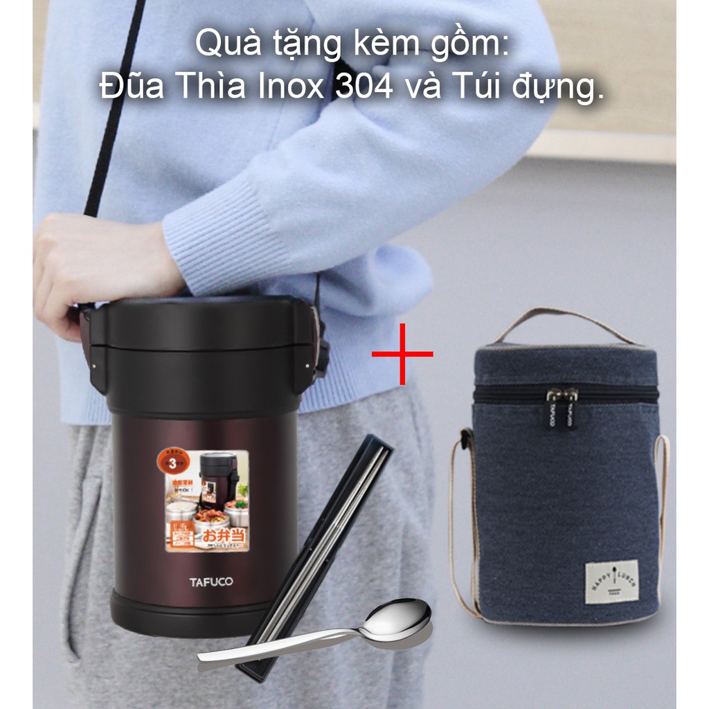 Hộp cơm giữ nhiệt siêu xịn TAFUCO NHẬT BẢN Chân không 3 Lớp 24h - 2 Lít