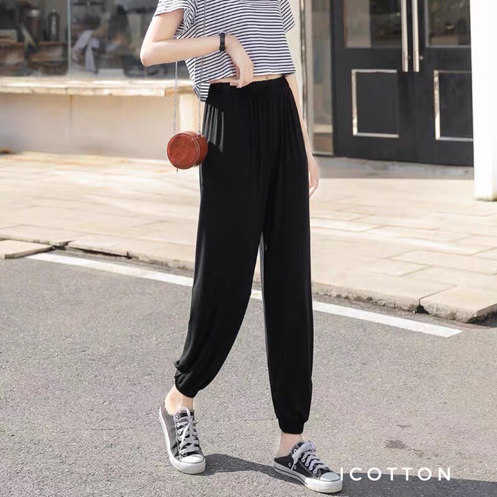 Quần jogger nữ ICOTTON quần bo gấu chất liệu cotton 100% cao cấp, mặc hè thu, mềm mát