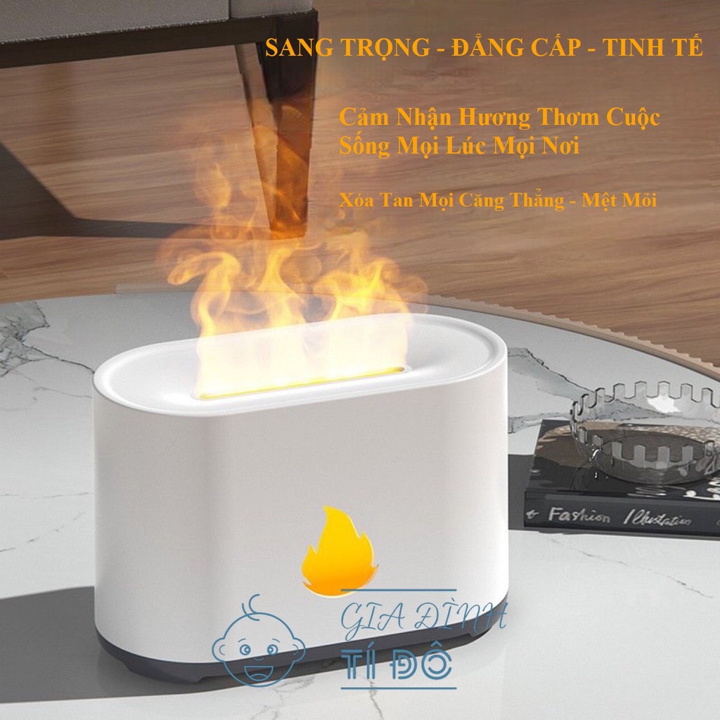 Máy xông tinh dầu mô phỏng ngọn lửa 3D trang trí bàn làm việc làm thơm phòng tạo ẩm cho da dung tích 200ml