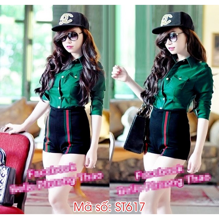 Set nguyên bộ áo quần sọc giống Belle