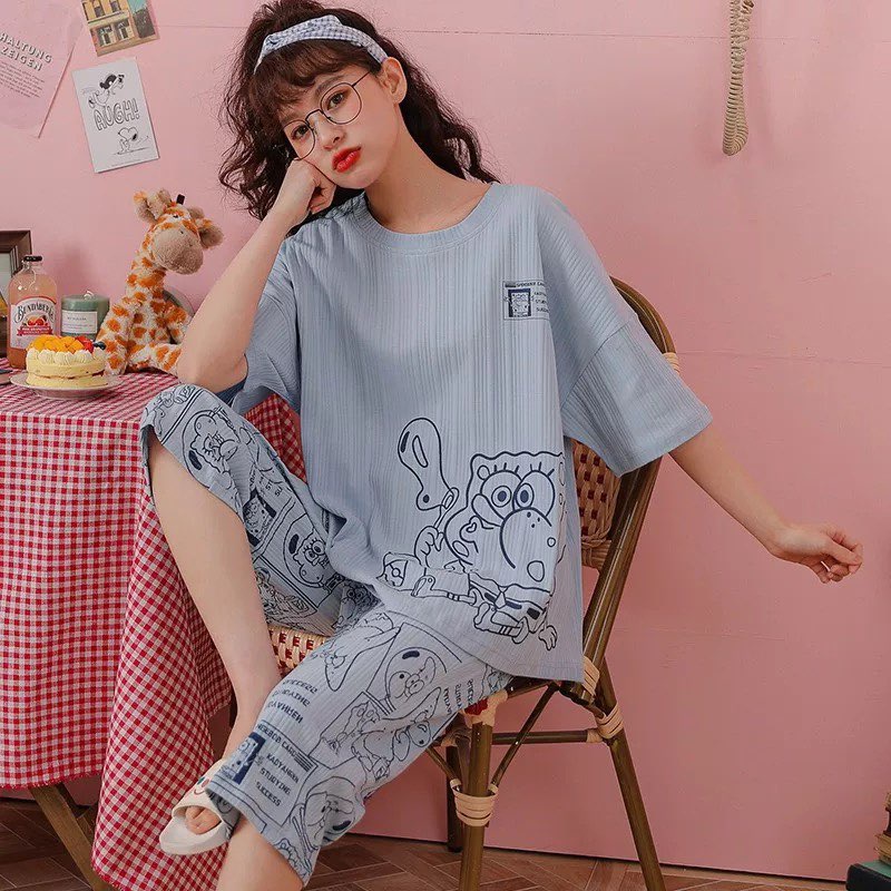 [Sẵn] Đổ ngủ quần lửng, đồ bộ mặc ở nhà Quảng Châu, pijama bông cotton, họa tiết hoạt hình dễ thương | BigBuy360 - bigbuy360.vn