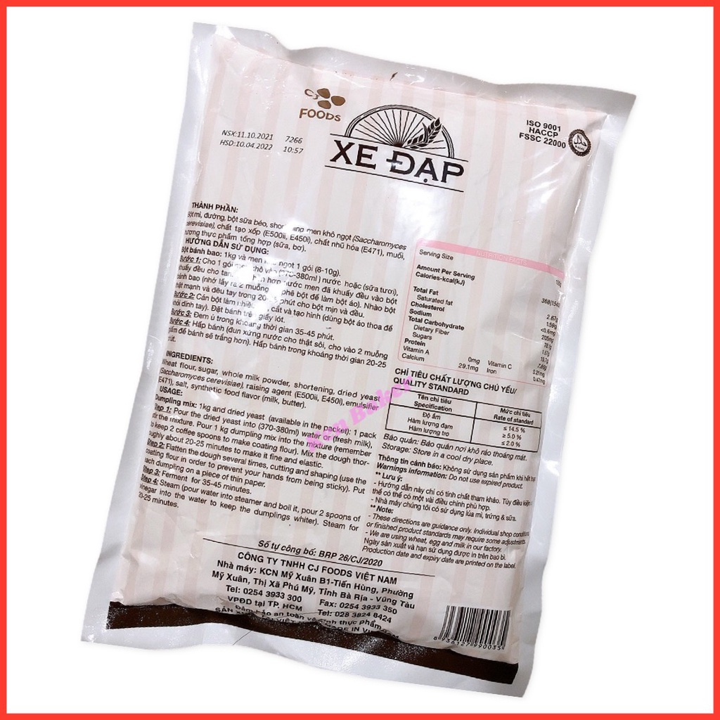 Bột trộn sẵn bánh bao CJ Hàn Quốc hiệu Xe Đạp 1Kg