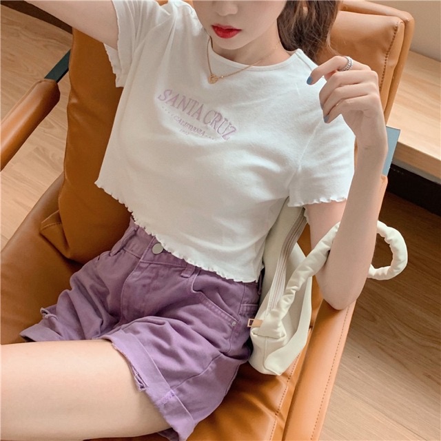 Áo Croptop Thêu Chữ Sta Ta Hàn Quốc, Freesize Dưới 58Kg, Hàng Loại 1