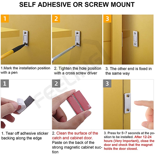 FEELING2Pcs/Set Nam Châm Hít Cửa,Gắn Cửa Lực Hút Cực Mạnh,Chốt Cửa Nam Châm Kèm Ốc Vít Cố Định Tiện Dụng Cho Tủ Đồ Nội Thất