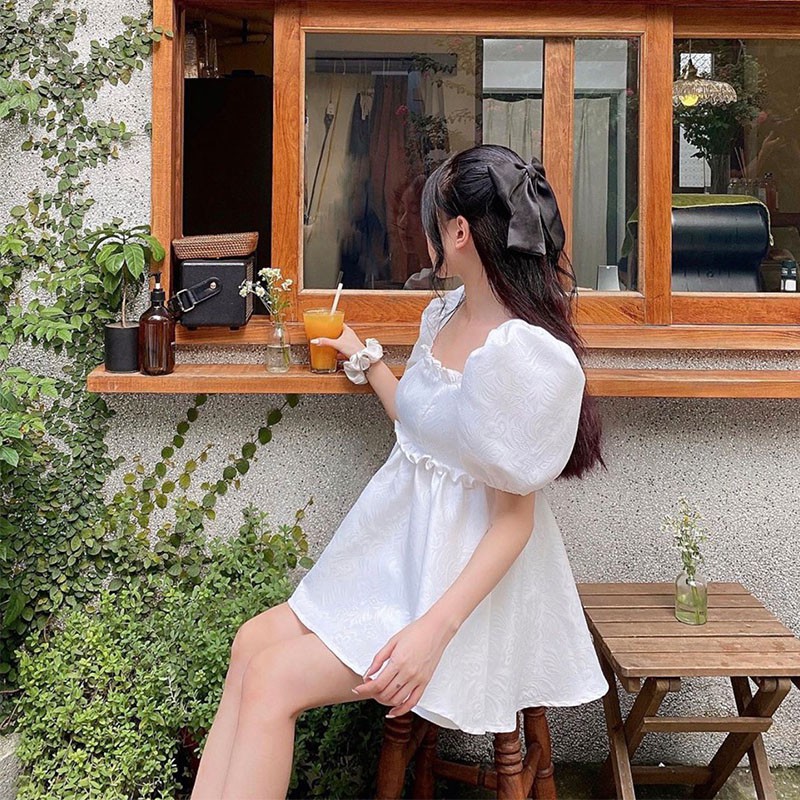 Áo babydoll cổ vuông gấm trắng tingoan I’M BLUSHING TOP/WH | BigBuy360 - bigbuy360.vn