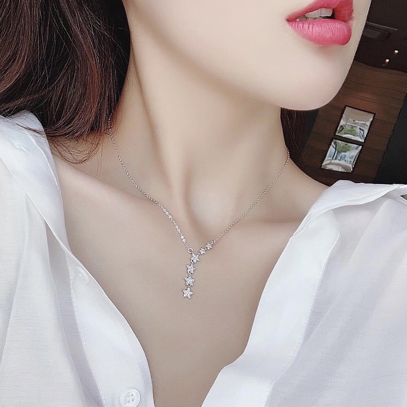 Dây chuyền nữ bạc ngôi sao , kiểu dáng hót , sáng bóng - Vàng Bạc Khải Khải