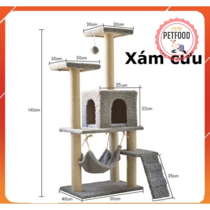 Trụ mèo leo trèo 3 tầng Nhà cây cho mèo cao 1,4m cat tree dụng cụ cào móng