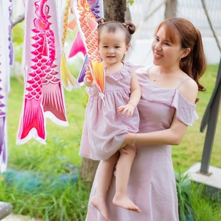 Đầm mẹ và bé BNSTYLE váy xòe lệch vai tím nhạt MB223