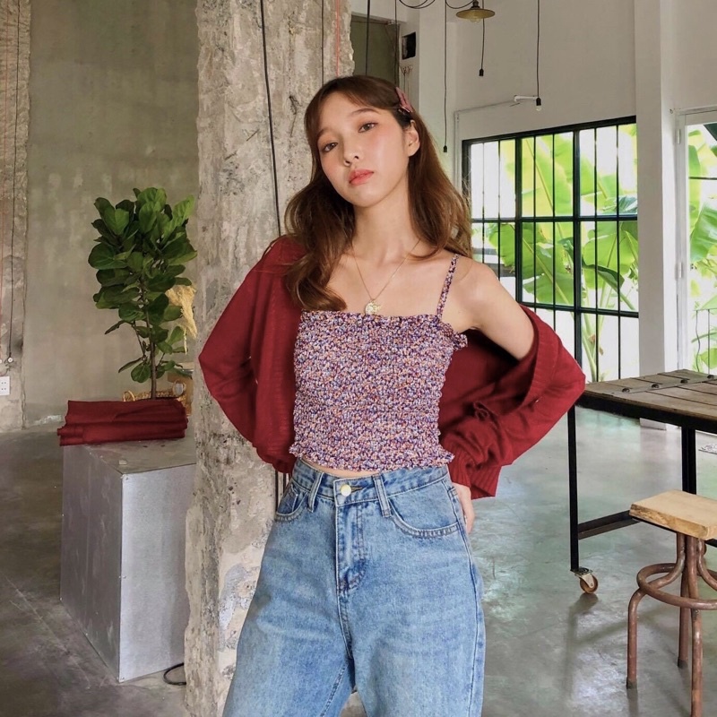 JANET STUDIO • Áo 2 dây hoa nhún thun (2 màu)
