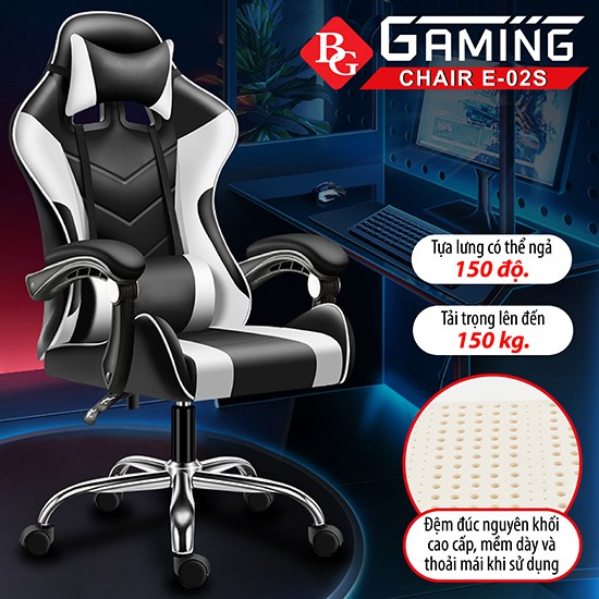 CHAIR-(Có 2 Gối ) Ghế game cao cấp chân xoay 360 độ dành cho game thủ ngả 135 độ model mới E-02S (WHITE)