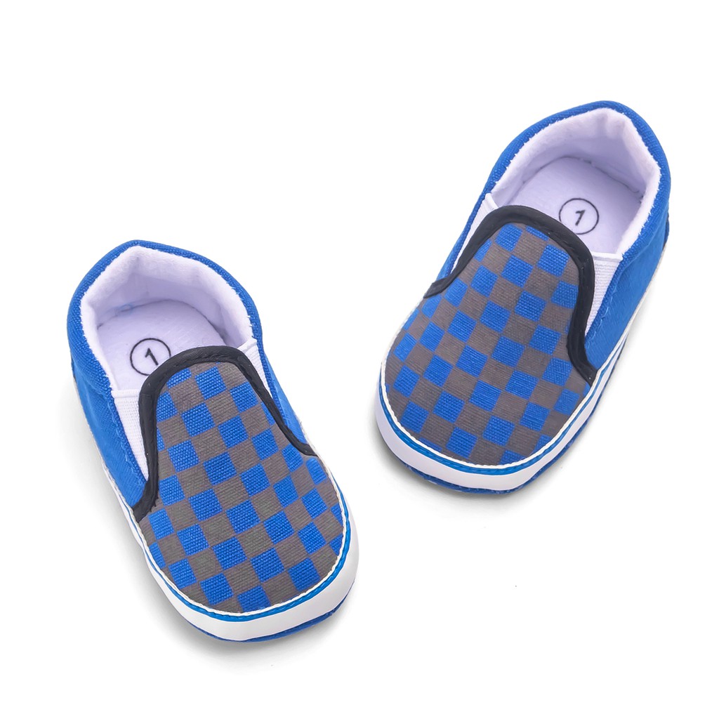 Giày thể thao cotton đế mềm họa tiết kẻ sọc cổ điển dành cho bé trai và bé gái sơ sinh