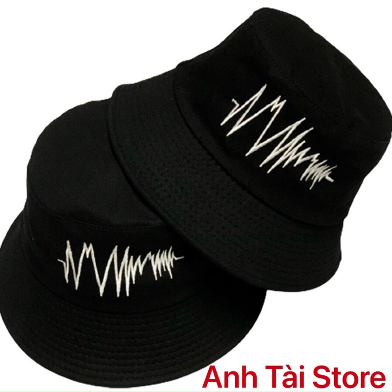 Nón bucket vành tròn thêu hoạ tiết sóng âm phong cách Ulzzang Unisex HA001