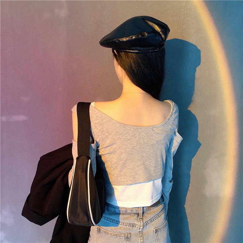 SUXI Áo Thun Tay Dài Dáng Rộng Cổ Tròn Thời Trang Mùa Thu Cho Nữ