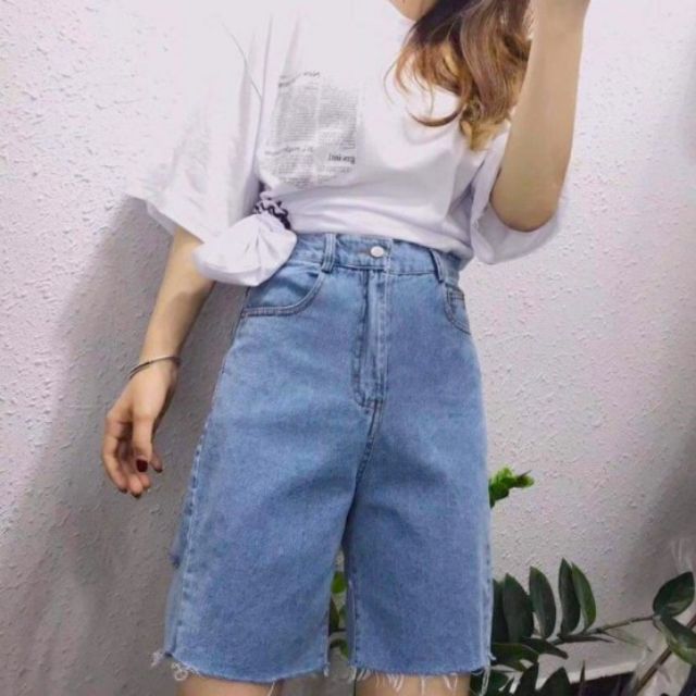 [Size 33-35] Quần Ngố Cotton Trơn/Rách 1 Đùi/
