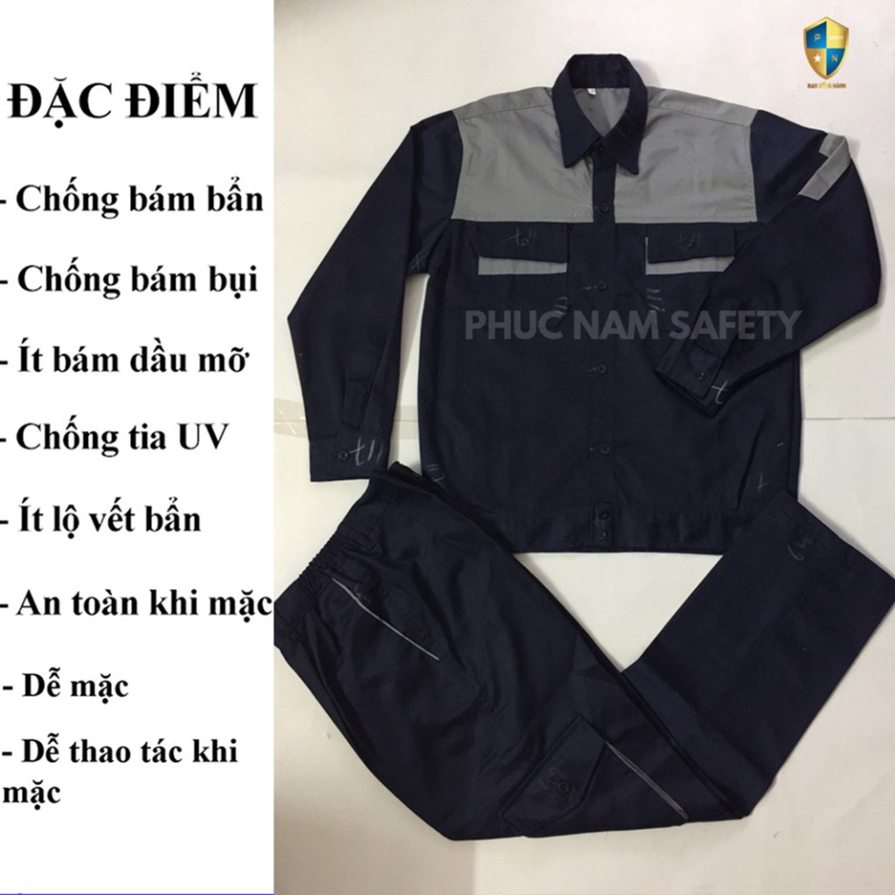 Bộ quần áo bảo hộ lao động màu tím than phối ghi đậm PN-31,quần áo bảo hộ lao động vải Kaki, BHLĐ PHúc Nam [DOO SAFETY]