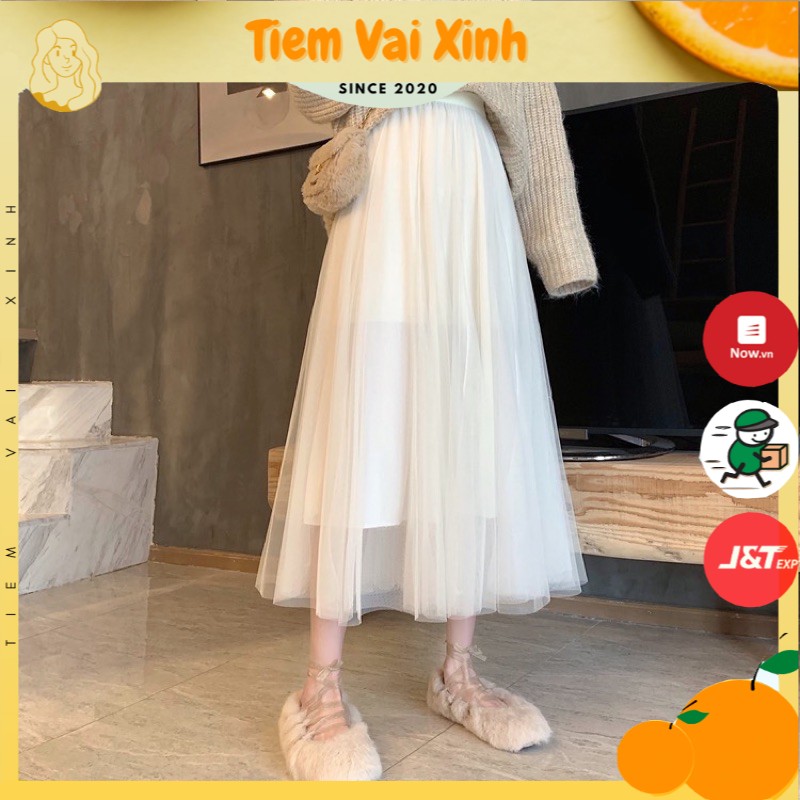 Chân Váy Dài 🍊Hàng Mới🍊 Chân Váy Midi Ren Dài Cạp Chun Lưng Cao Cv012