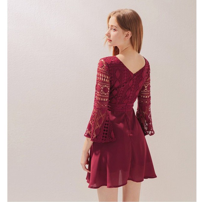 Váy ren thêu cổ V tay lửng nữ Air Space 2030124013 | BigBuy360 - bigbuy360.vn