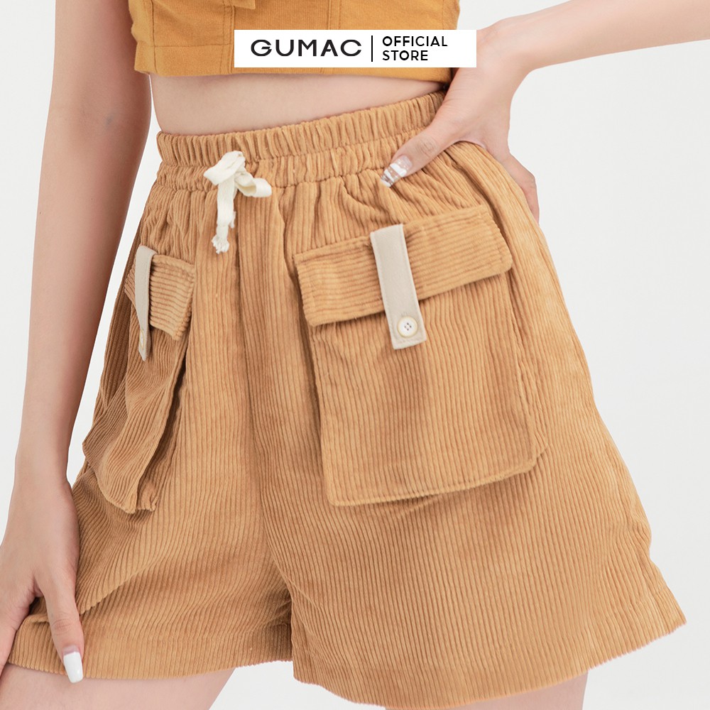 [Mã WABRGU72 giảm 10% tối đa 50k đơn 250k] Quần short nữ phối túi hộp GUMAC màu nâu đủ size, phong cách năng động QB427