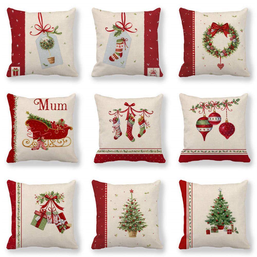 Vỏ Gối Vải Lanh In Họa Tiết Giáng Sinh / Ông Già Noel Kích Thước 1 45cmx45cm Trang Trí Nhà Cửa
