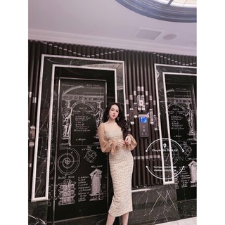 váy đầm dạ body dáng dài tay pha lụa sexy chất đẹp