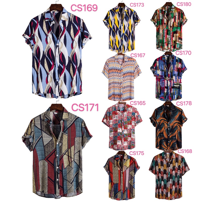 Áo Sơ Mi Cotton Ngắn Tay In Họa Tiết Hình Học Phong Cách Retro Thời Trang Cho Nam