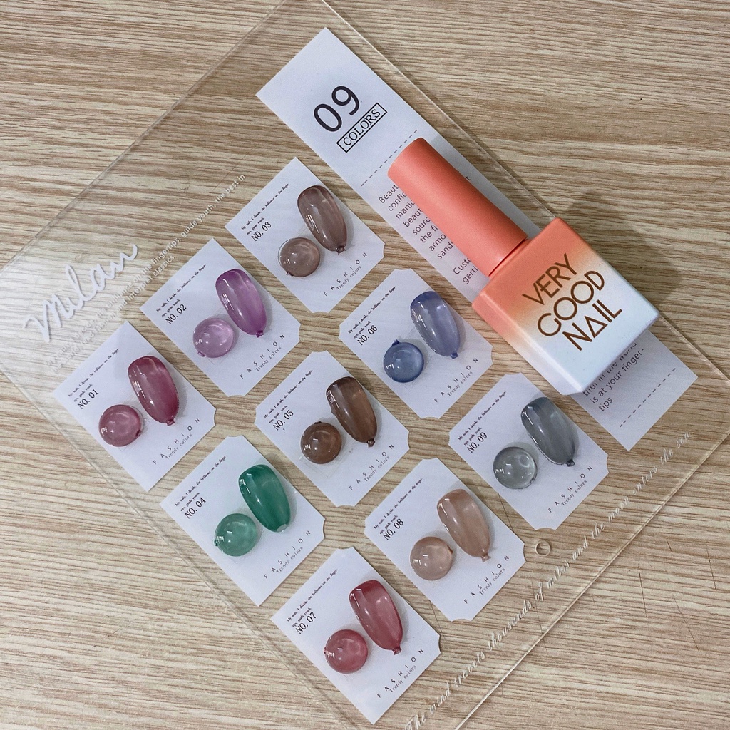 [05] Set sơn gel thạch 9 màu Very Good Nail chính hãng 15ml + tặng kèm bảng màu