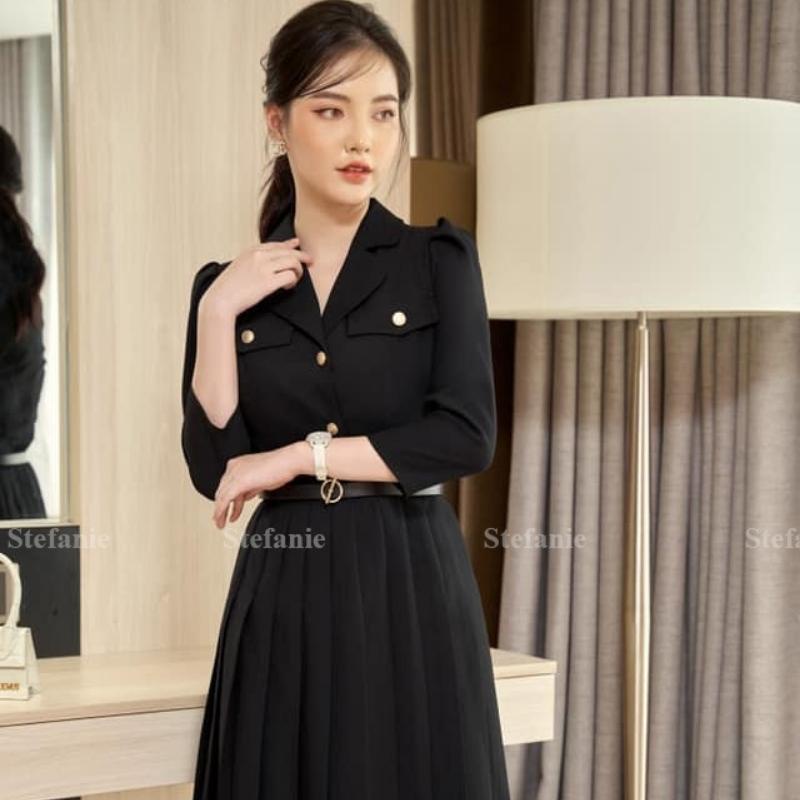 Đầm váy công sở thiết kế, váy xoè xếp li, chất co giãn, thời trang nữ, Ste shop | BigBuy360 - bigbuy360.vn