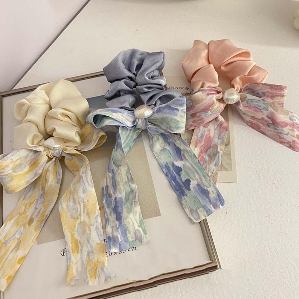 Dây Cột Tóc Co Giãn In Họa Tiết Hoa Phong Cách Vintage Dễ Thương Cho Nữ Giá Đỡ