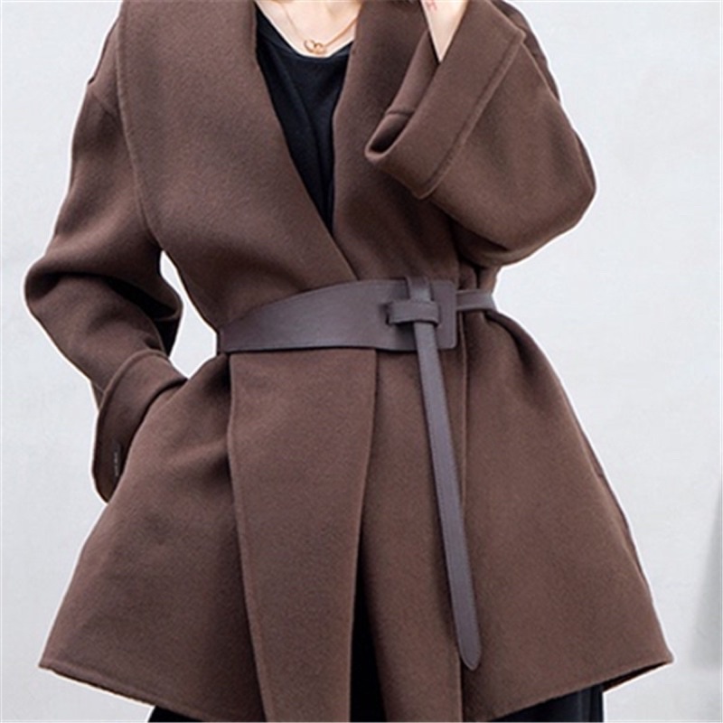 Thắt lưng da bản rộng dành cho áo dạ thắt nút đơn giản dễ phối đồ phong cách Hàn Quốc