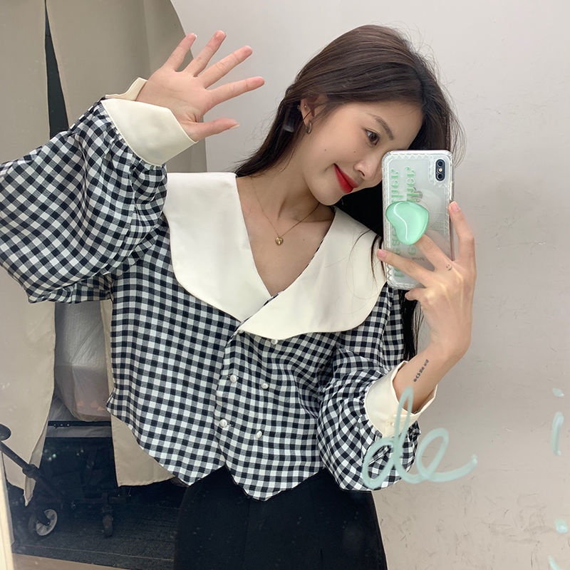 Áo Sơ Mi Caro Tay Dài Phong Cách Retro Mới Cho Nữ