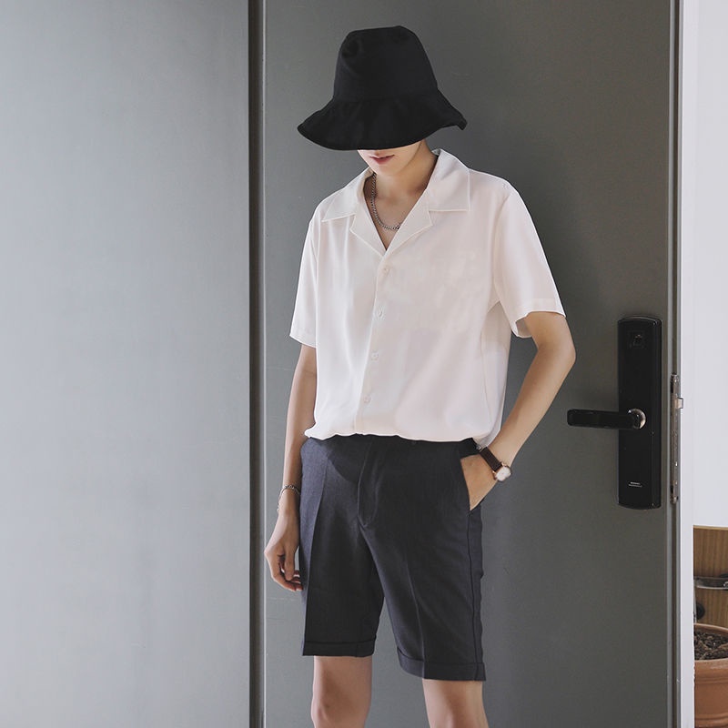 Áo sơ mi nam nữ ngắn tay Unisex Basic màu trắng và đen sơ mi vải lụa cổ Vest mịn mát form rộng suông PATIO