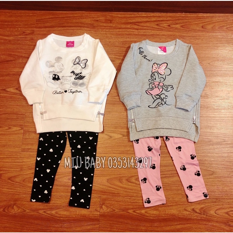 Set bộ nỉ Disney 2 màu bé gái du xin