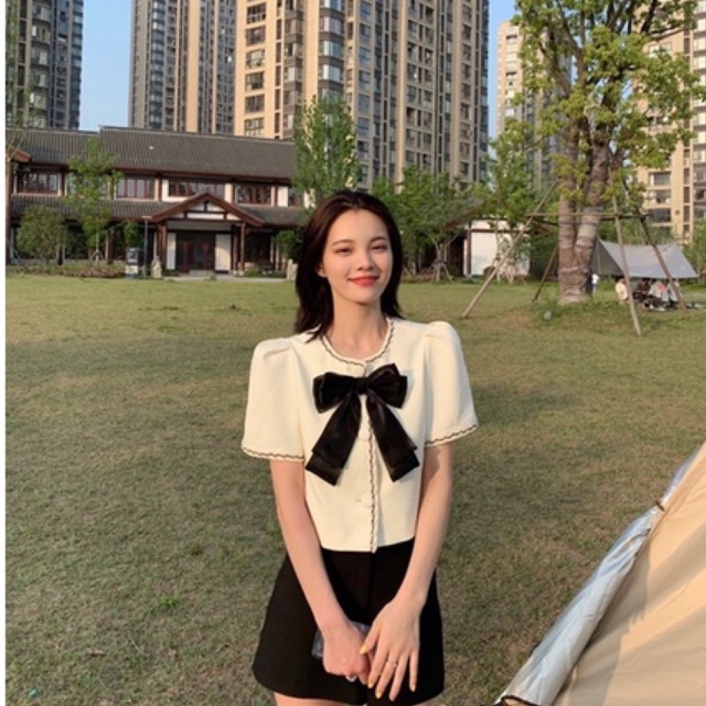 Áo Nữ Tay Bồng Nơ tiểu thư siêu xinh m129