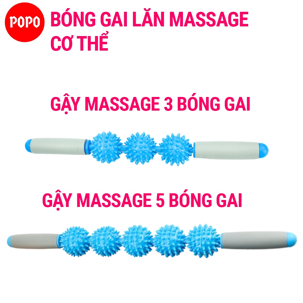 Gậy lăn massage bóng gai thư giãn cơ bắp, thanh massage 3 bóng, 5 bóng gai lăn giảm đau nhức, mát xa toàn thân POPO