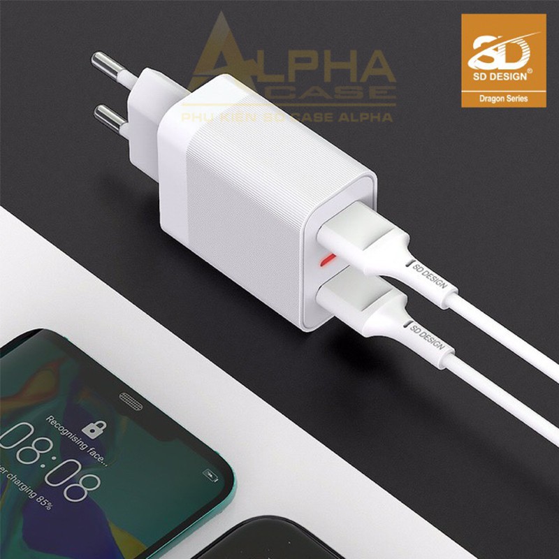 Bộ sạc nhanh 15w SD HG chính hãng củ chia 2 cổng usb hỗ trợ ios và android casealpha