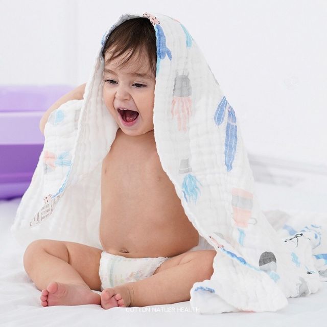 Khăn Tắm Nhăn Sợi Tre 6 Lớp Xuất Nhật (110x 110cm) siêu mềm đa năng cho bé