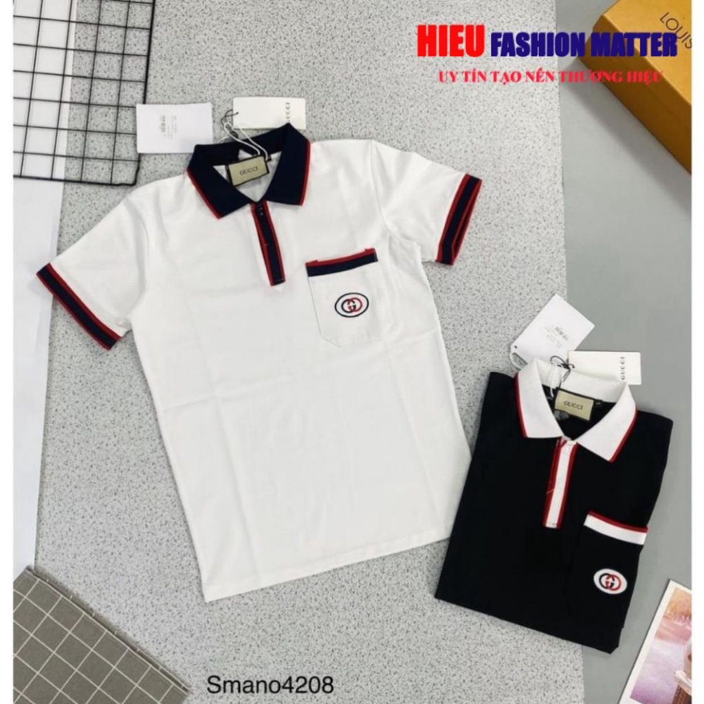 Áo Polo Nam Nữ ⚡FREE SHIP⚡ Áo Polo Gucci túi ngực logo thêu