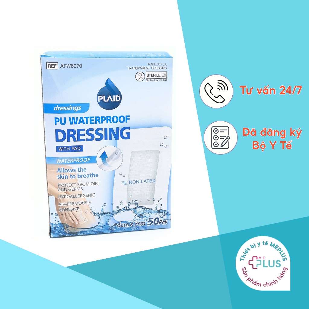 Băng có Gạc Vô Trùng Không Thấm Nước Pu Waterproof Dressing With Pad Young Chemical size 6cmx7cm, 10 Cm X 12 Cm  1 Miếng