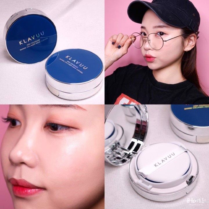 Phấn nước dưỡng ẩm Klavuu Blue Pearlsation High Coverage Marine Collagen Aqua Cushion (Xanh)