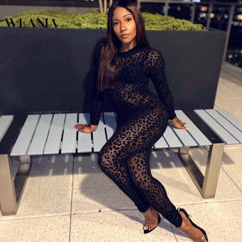 Áo liền quần Tay Dài Xuyên Thấu Hoạ Tiết Da Báo Quyến Rũ Cho Phái Nữ