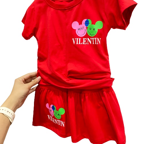 Sét Váy Bé Gái Đầm thun gấu Bộ áo thun chân váy kèm chip đùi cho bé gái Mềm Mát