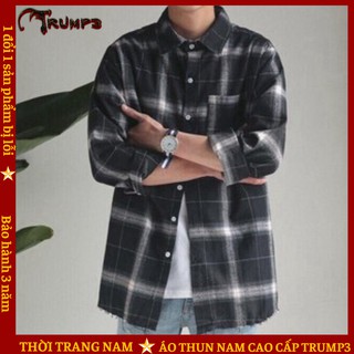 Áo Khoác Sơ Mi Nam Unisex 💝FREESHIP50K💝 Phối Sọc Caro, Full 2 màu cơ bản (Đen, Trắng) TRUMP3