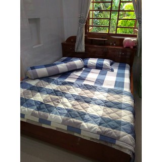 Bộ ga giường cotton poly mềm mịn sọc caro xám xanh (chọn mẫu)