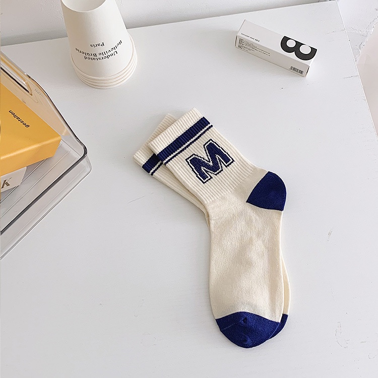 Vớ Cotton Cổ Vừa Màu Trơn In Chữ Phong Cách Nhật Bản Thời Trang Xuân Hè Cho Nữ