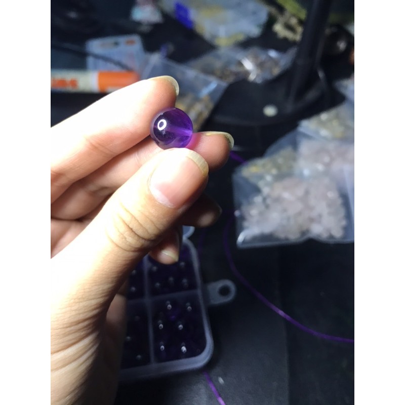 Hạt đá thanh tẩy thach anh tím Amethyst mài tròn lam HandMade , DIY
