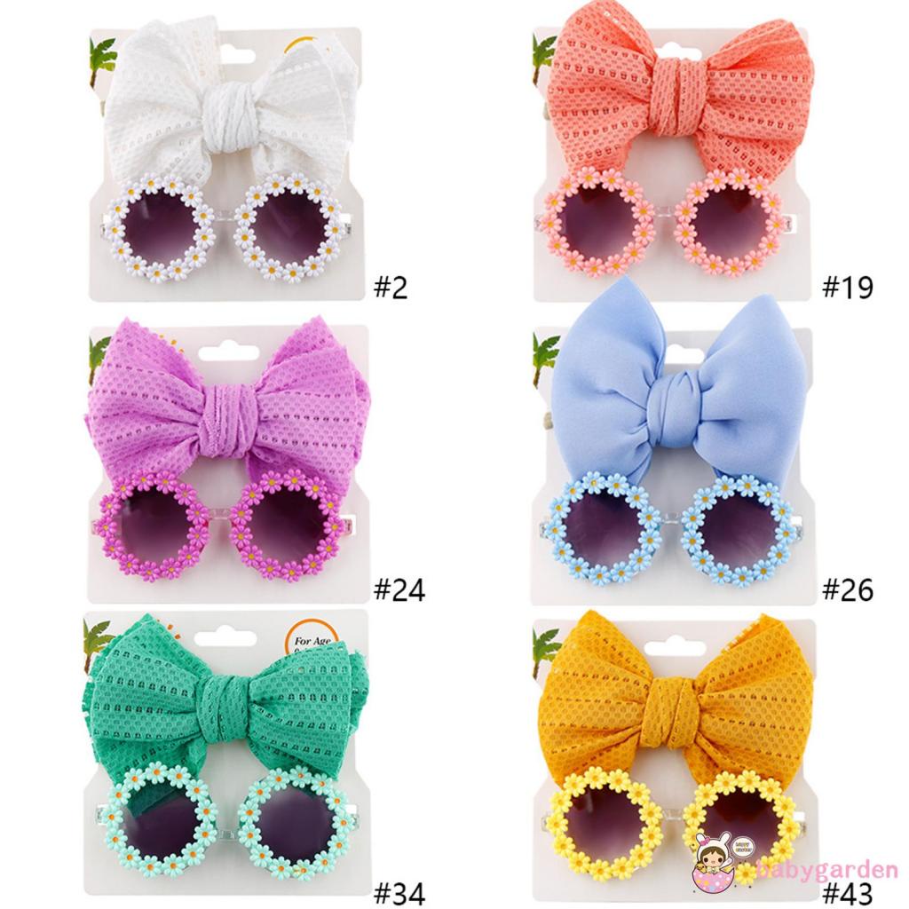Bộ Kính Mát + Băng Đô Nơ Hoa Hướng Dương Chống Tia UV Co Giãn Thời Trang Cho Bé Gái