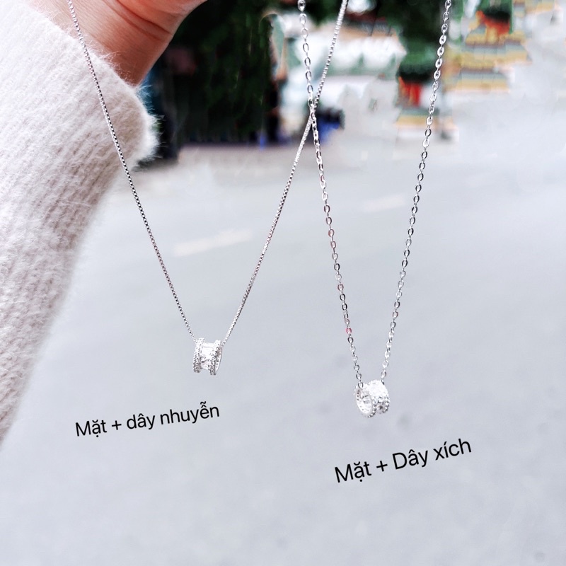 Dây chuyền bạc ý DaLiA Jewelry viên đá pha lê lăn tròn, có lẻ mặt