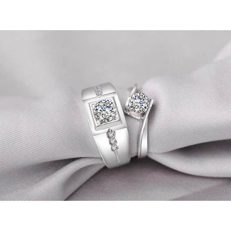 Nhẫn đôi Bạc Hiểu Minh NC396 Hạnh Phúc