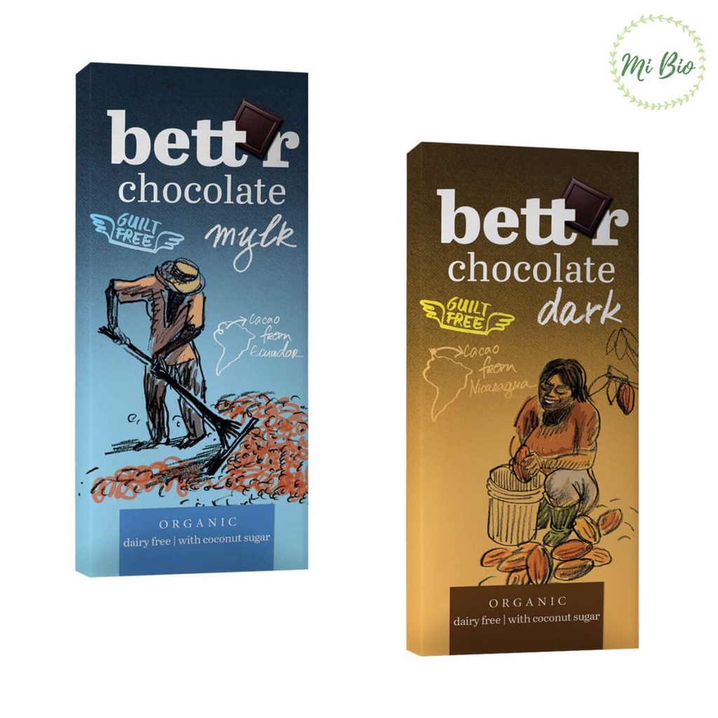 Socola sữa và đen hữu cơ 60gr - Bett'r